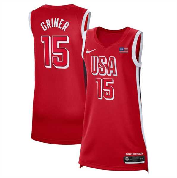 Womens USA Basketball #15 Brittney Griner Red 2024 Swingman Stitched Jersey